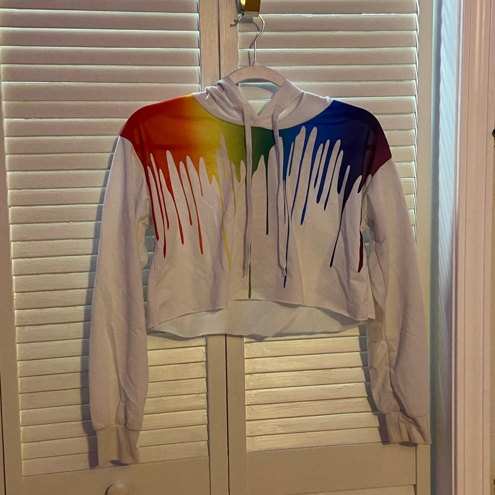 Rainbow Paint Cropped Hoodie